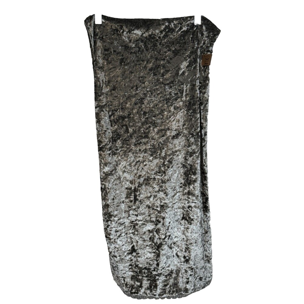 C.C. Crushed Velvet & Knit Scarf Wrap Shawl-Gray/ Silver